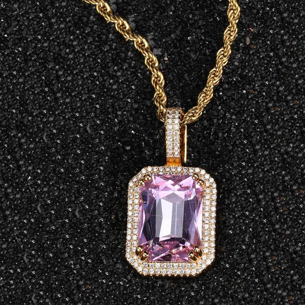Custom Colored Gemstone Pendant Necklace with Zircon Stones for Men and Women | Caratix Jewelry - CaratixJewelry